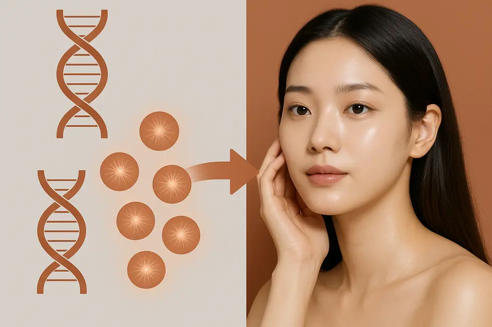 サーモン由来のポリヌクレオチド（PN）が肌細胞のDNA再生を促進し、コラーゲン生成を高める仕組みをイラストで解説。
