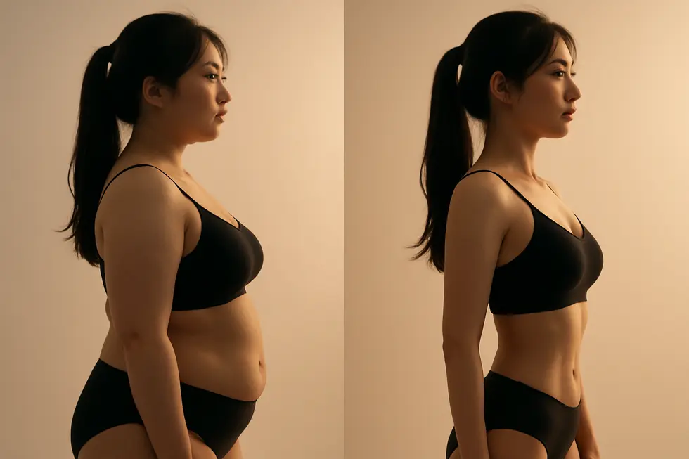 脂肪吸引によるボディラインの変化：施術前後の比較イメージ