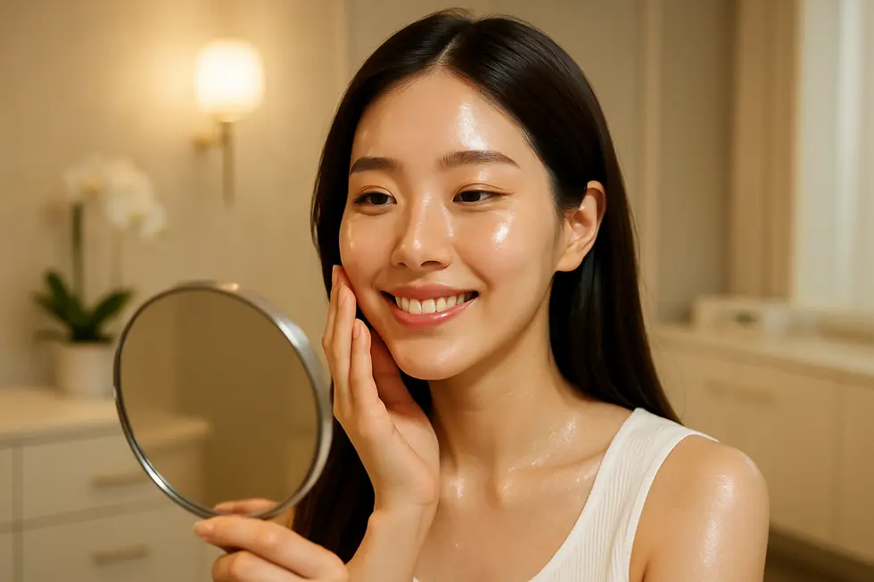 クライオセルで潤いと透明感を手に入れた肌のイメージ。理想の肌を目指す喜びが伝わります。