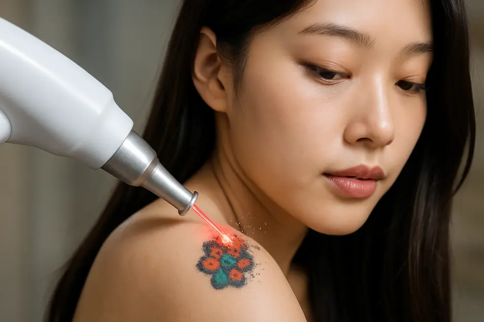 レーザーがタトゥーインクを破壊するメカニズムのイメージ。