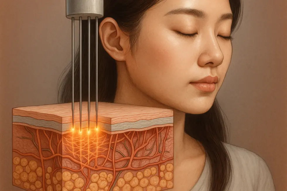 モーフィアス8の施術原理：マイクロニードルと高周波の融合。