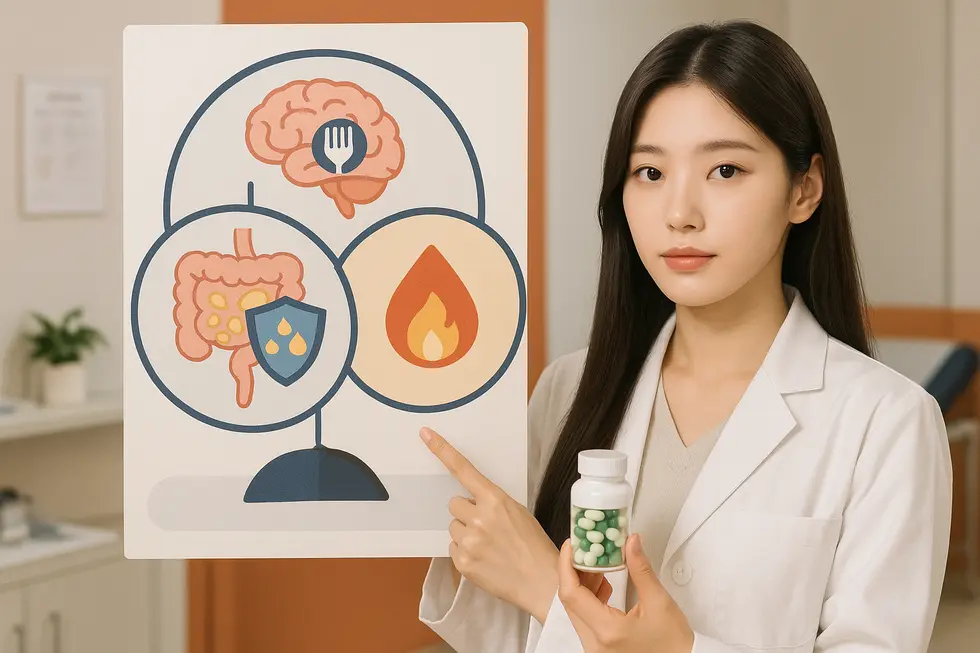 ダイエット丸剤の主な作用メカニズムを視覚的に解説。