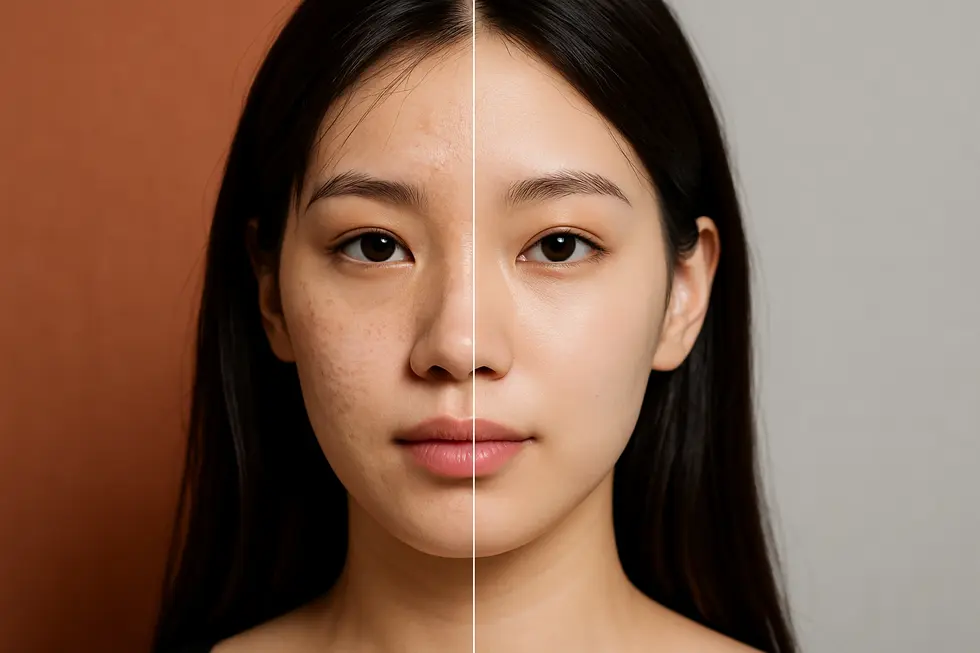 エアサブシジョンによって改善された肌のビフォーアフターイメージ。