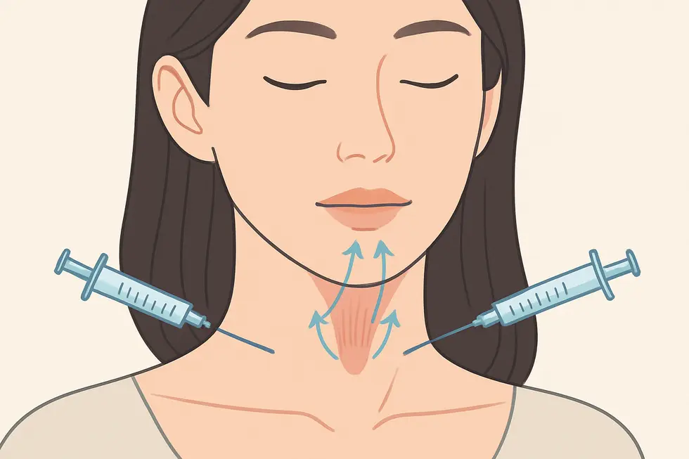 砂利顎ボトックスの注射部位と作用メカニズムのイメージ。