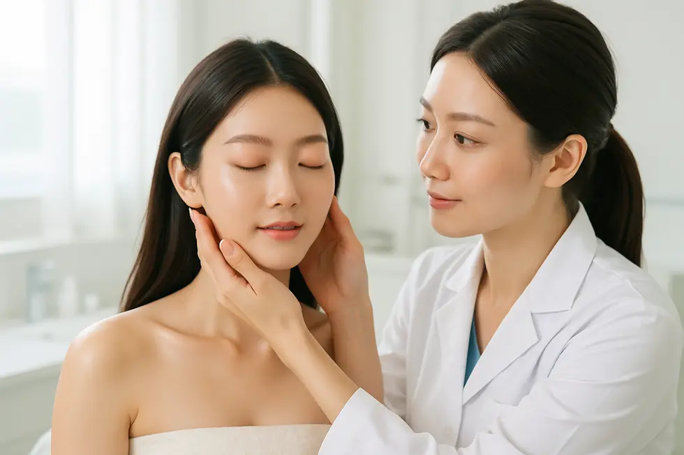 顔リフトの適応対象と、施術後の適切なケアの重要性を示すイラスト