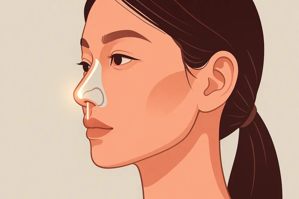 コルメラフィラーの施術原理と、鼻柱へのヒアルロン酸注入イメージ。