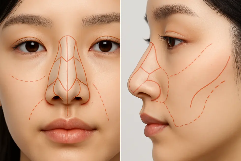 鼻先の構造と整形手術のイメージ図。