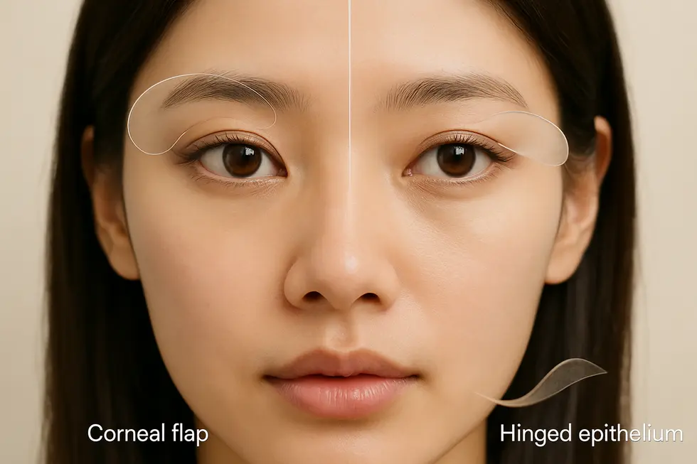 ラセックとレーシック、それぞれの術式の違いを比較しています。