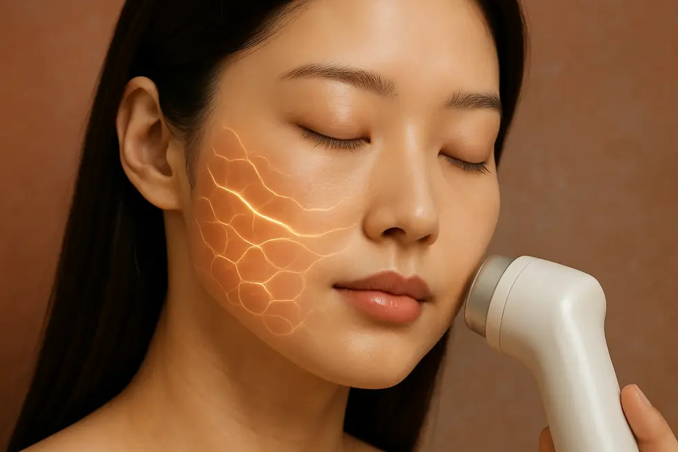 バーチャルRFの熱エネルギーが肌の深層部でコラーゲンを活性化させる様子をイメージしたものです。