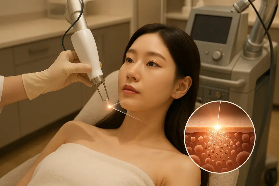 トライビームのレーザーが肌のメラニン色素に作用し、美肌へと導く仕組みをイメージ。