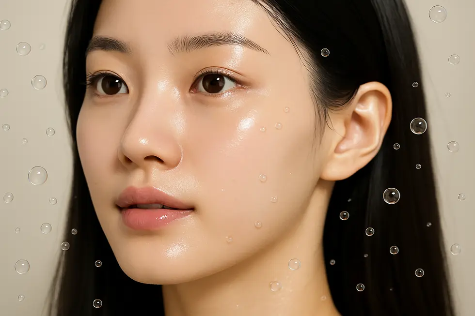 バブルジェットの原理と、施術によって得られる透明感あふれる美肌効果のイメージ。