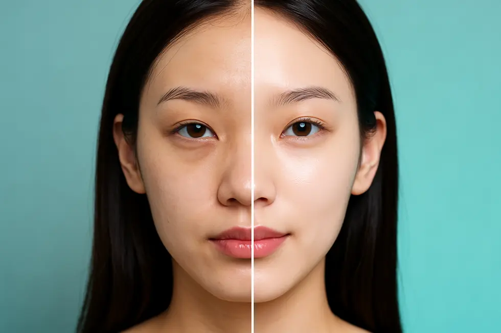 オトゥダム施術による肌の変化のイメージ。施術前後で肌のトーンと質感が向上している様子。