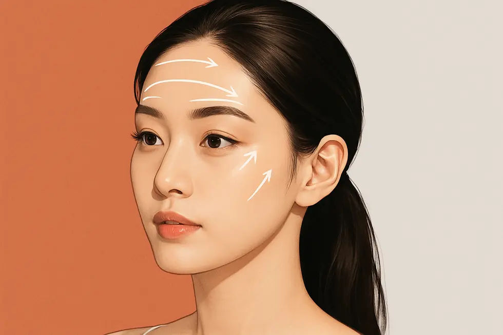 額リフトが影響を与える顔の部位と期待される効果。