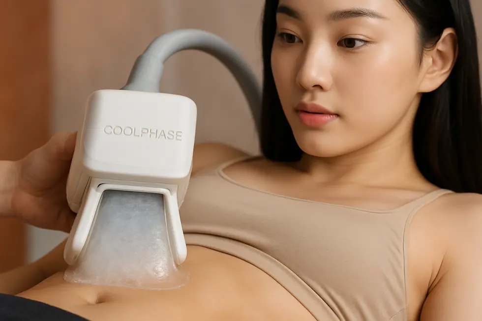 クールフェイズ施術中の様子。冷却エネルギーがどのように脂肪細胞に作用するのか、その原理を理解しましょう。