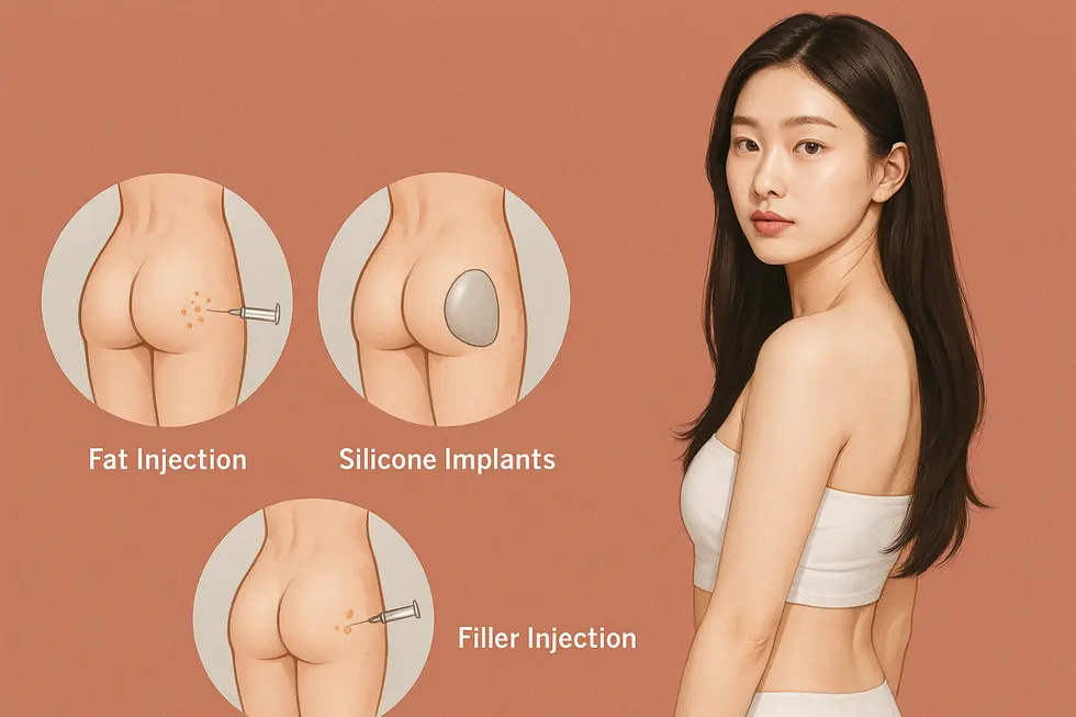 お尻の整形には、脂肪注入、インプラント、フィラー注入の3つの主要な方法があります。