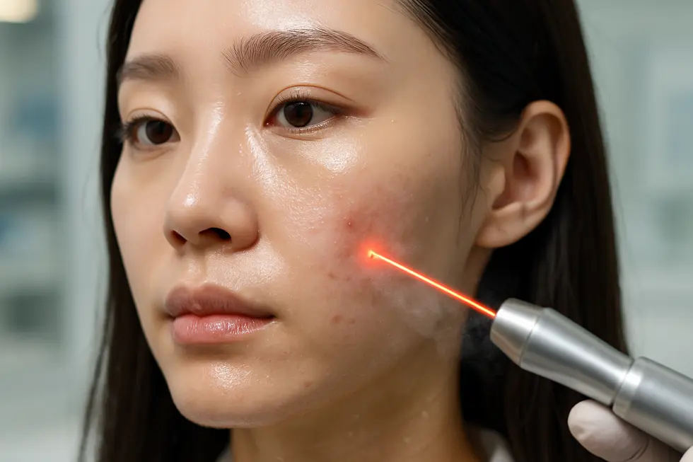 A-fitレーザーが皮脂腺に作用し、ニキビの原因に根本からアプローチする様子。