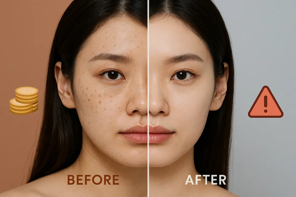 美白レーザー治療の効果と費用、そして潜在的なリスクの比較。