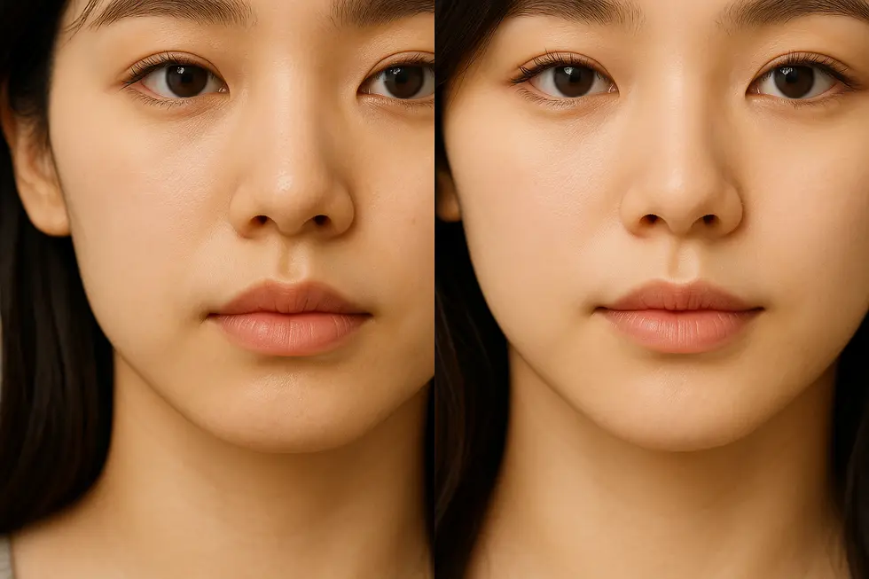 人中短縮手術のイメージ：手術により鼻下の長さが短縮され、顔全体のバランスが整った様子。