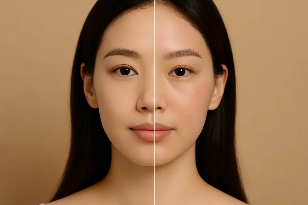 レーザー治療で期待できる効果と、一時的な副作用のイメージ。