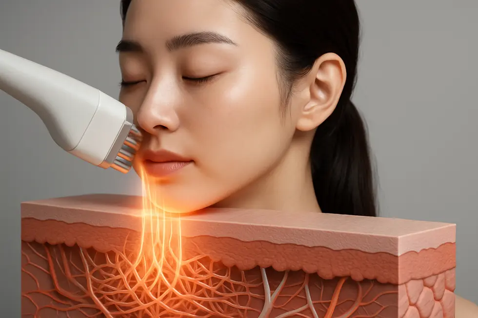 オリジオXのモノポーラRF技術が肌深層のコラーゲンに作用する仕組み。