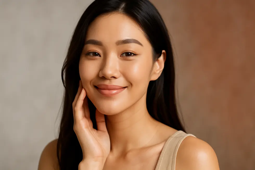 輪郭注射で理想のフェイスラインを手に入れ、自信に満ちた表情の女性。