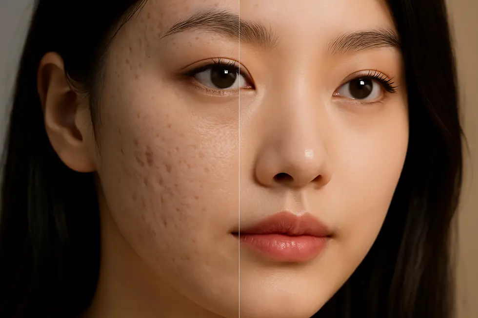 ラインセルレーザーによる肌質改善のBefore & Afterイメージ。