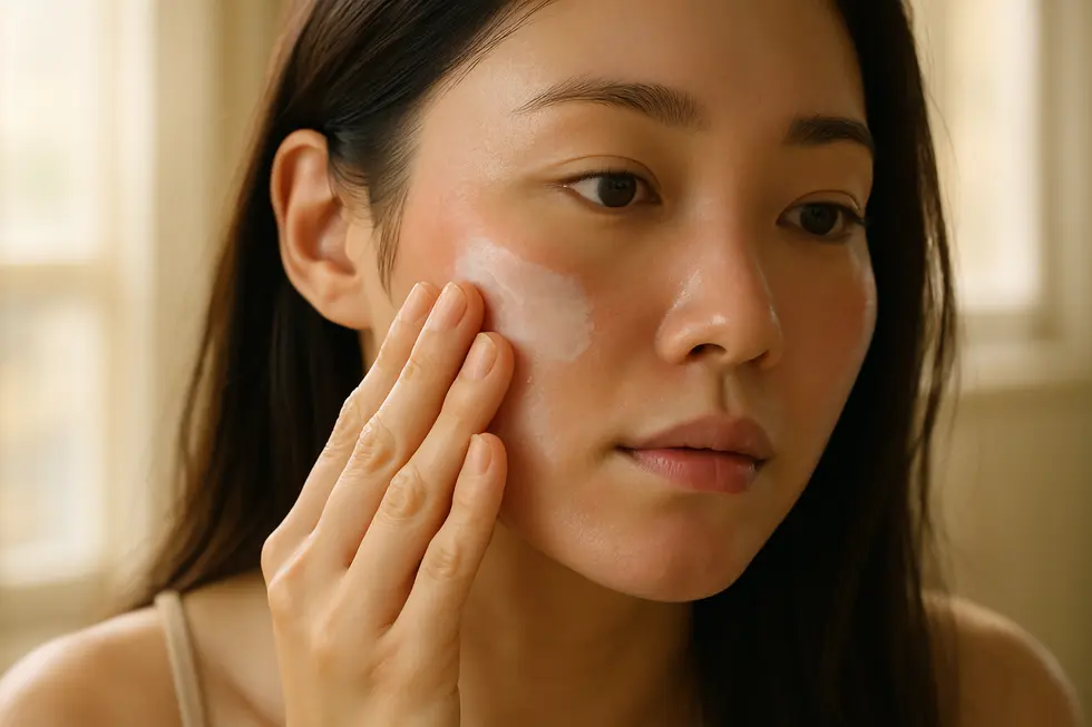 ラインセルレーザー施術後の丁寧な保湿ケアの様子。