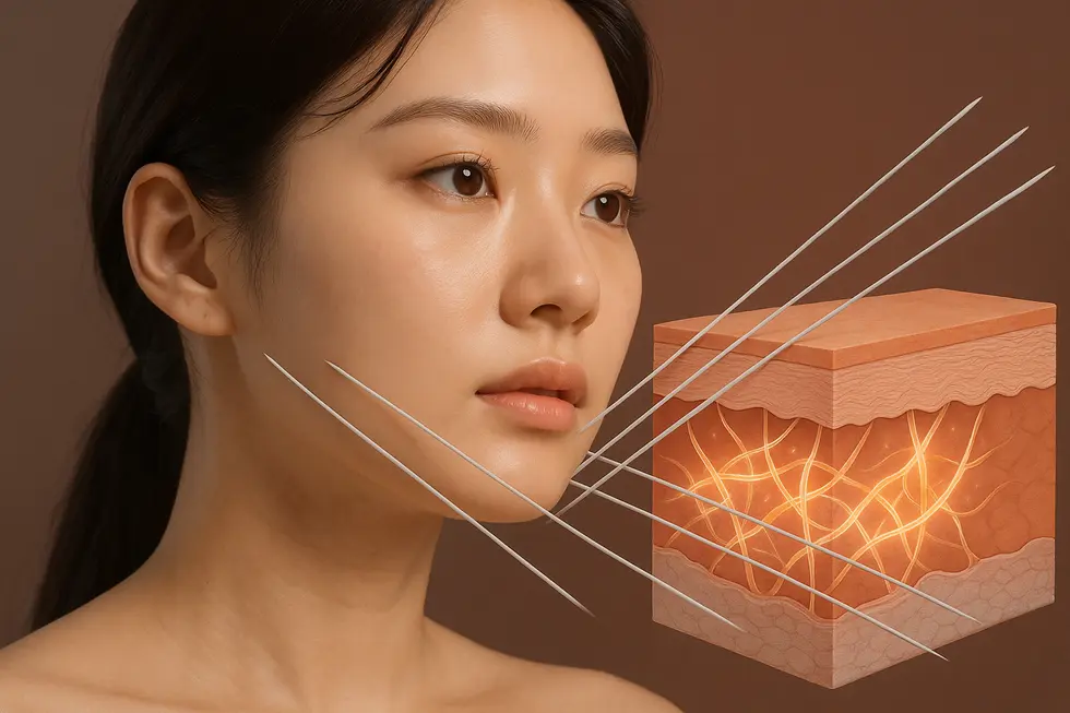 モノ糸リフティングの施術原理：肌内部でのコラーゲン生成メカニズム。