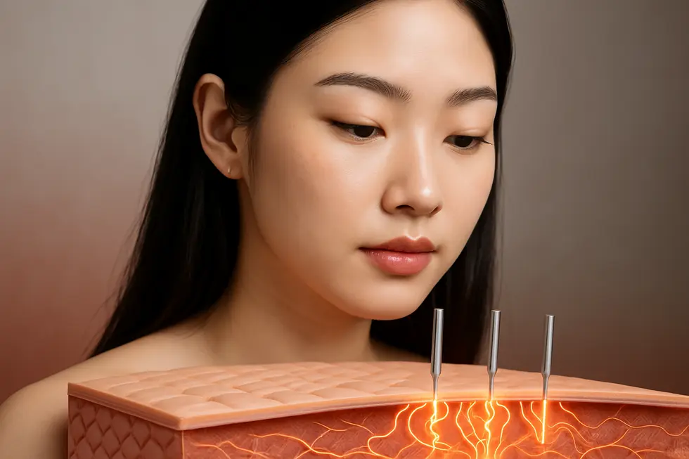 ポテンザのRFマイクロニードルが肌の奥深くに作用するイメージ。