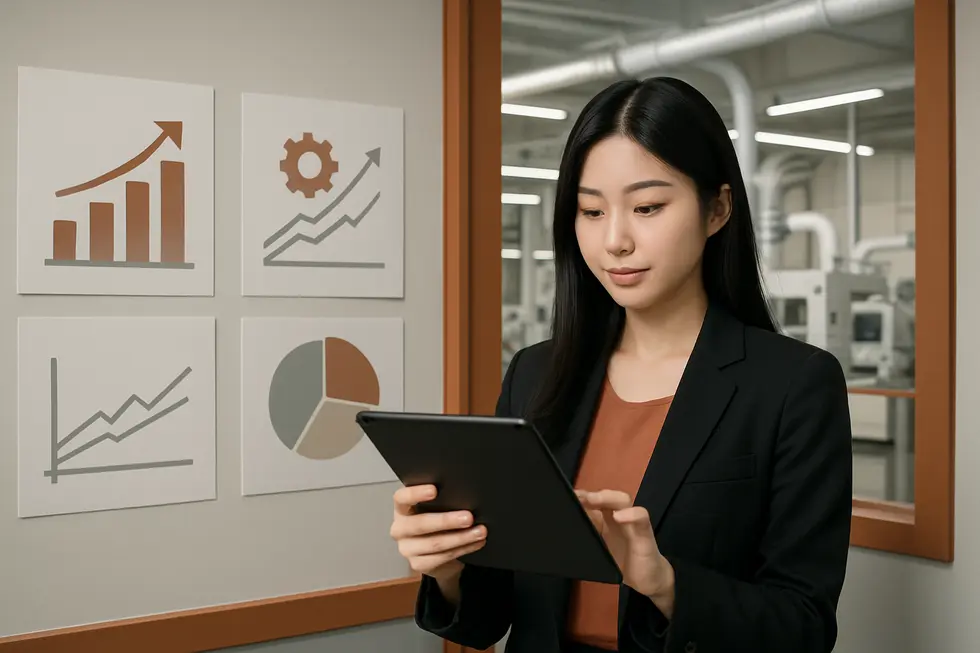 エアジェット導入によるコスト削減効果を分析する技術者。