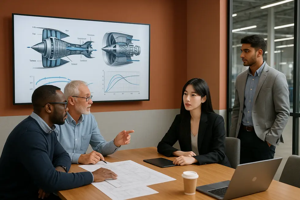 エアジェット導入戦略について話し合うチーム。