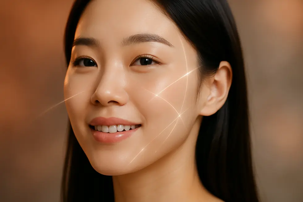 しわレーザー治療のメカニズム：肌の奥でコラーゲンが再生される様子をイメージしています。