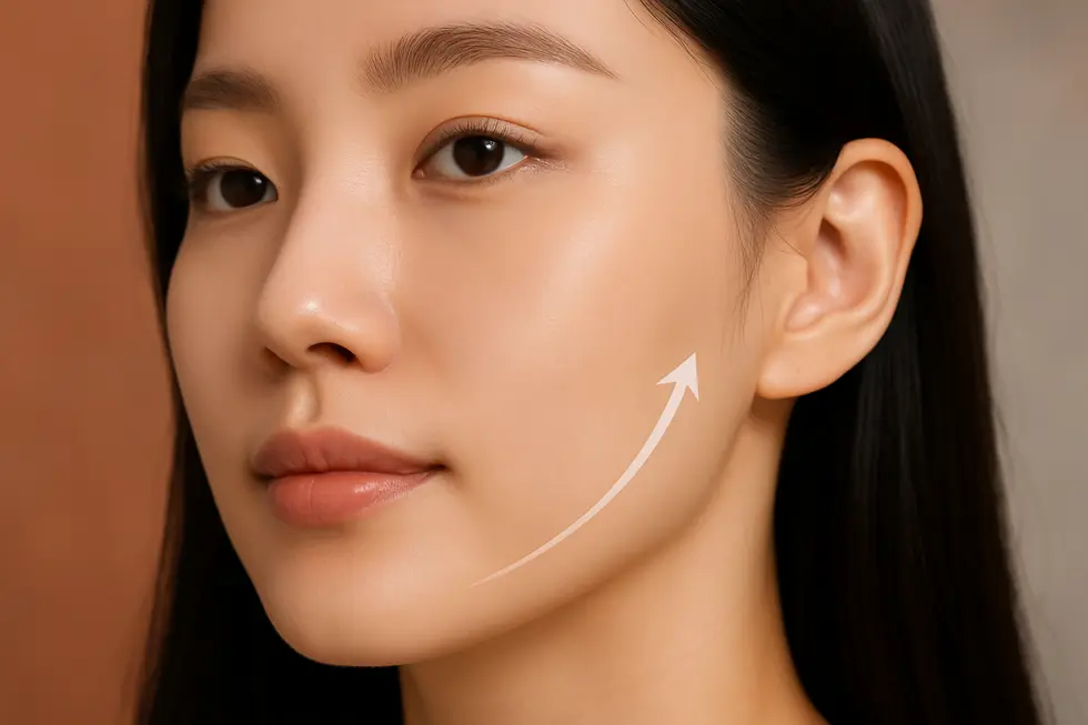 リフィットの施術で、肌のハリと弾力が向上し、フェイスラインが引き締まるイメージ。