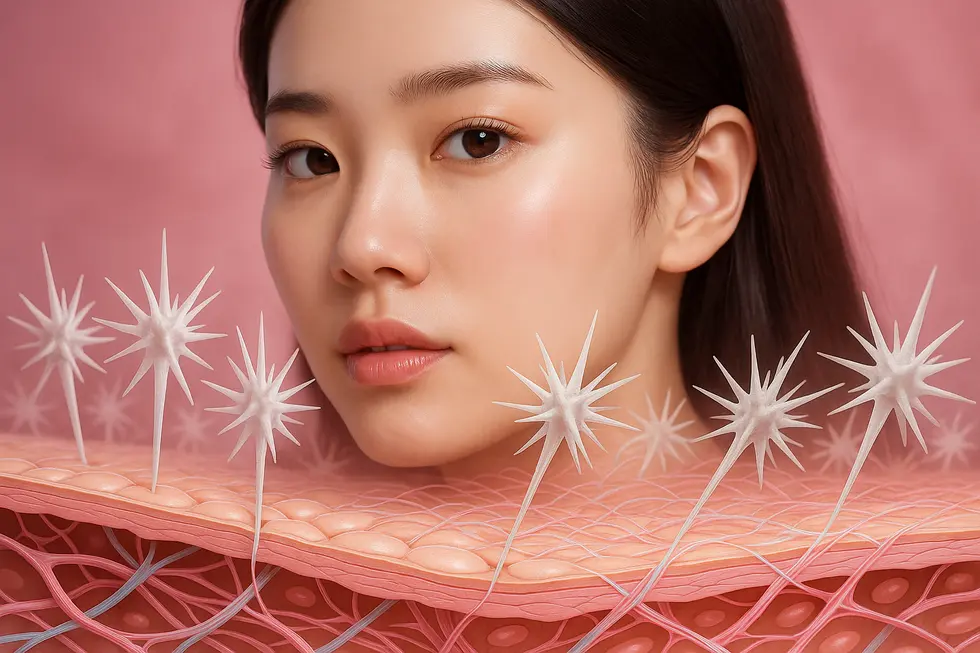 微細なスピキュールが肌深部に働きかけ、肌本来の再生能力を活性化させるローズピールのメカニズム。