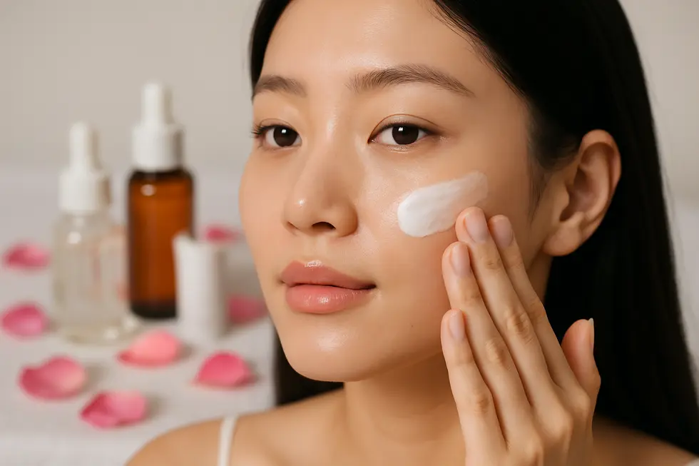 ローズピール施術後の肌を優しくケアするための、保湿剤や日焼け止めの例。