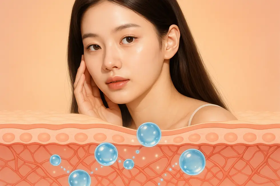 スキンバイブの革新的なメカニズム：ヒアルロン酸が真皮層に深く浸透し、肌を内側から活性化します。