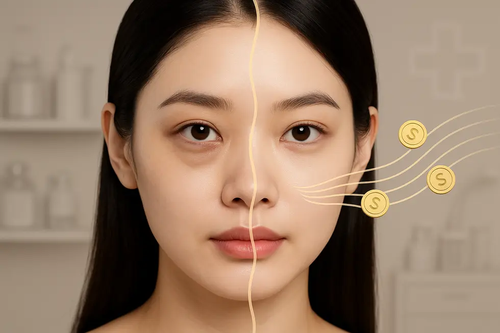 目の下脂肪除去による効果のイメージと、施術費用に関する要因を表しています。