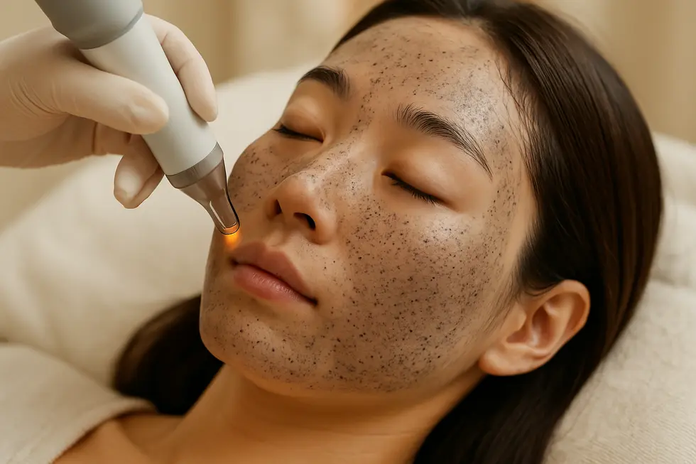 スペクトラピールの施術イメージ。カーボンローションとレーザーの光が肌の奥へ作用します。