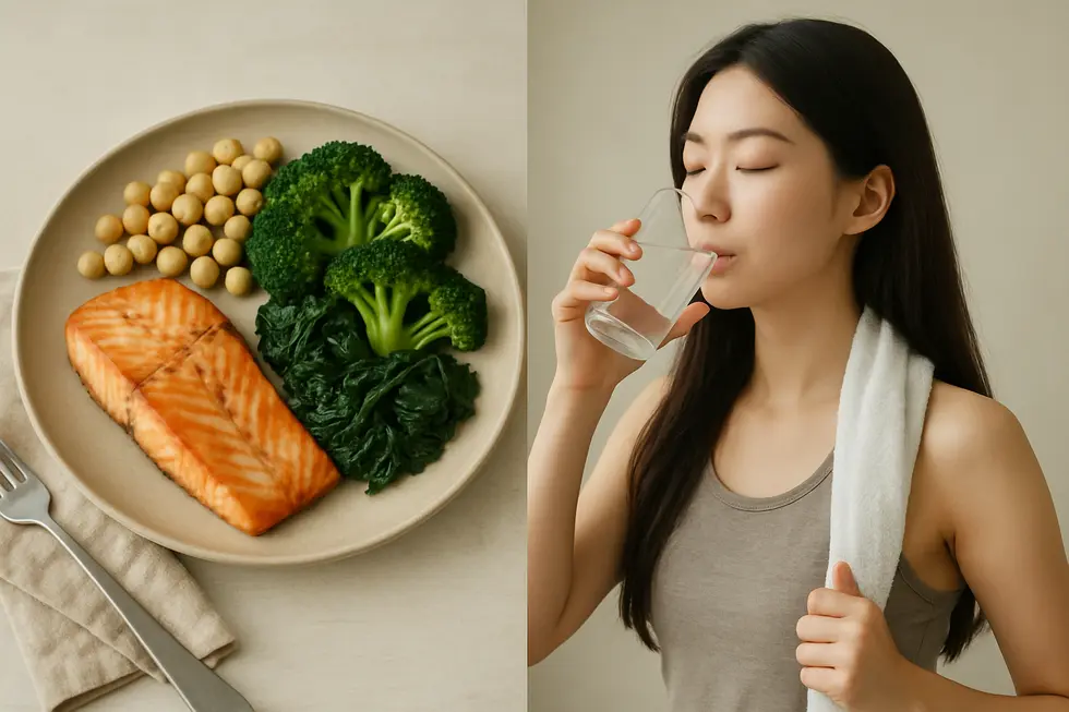 ダイエット鍼の効果を最大限に引き出すための食事と運動のイメージ。