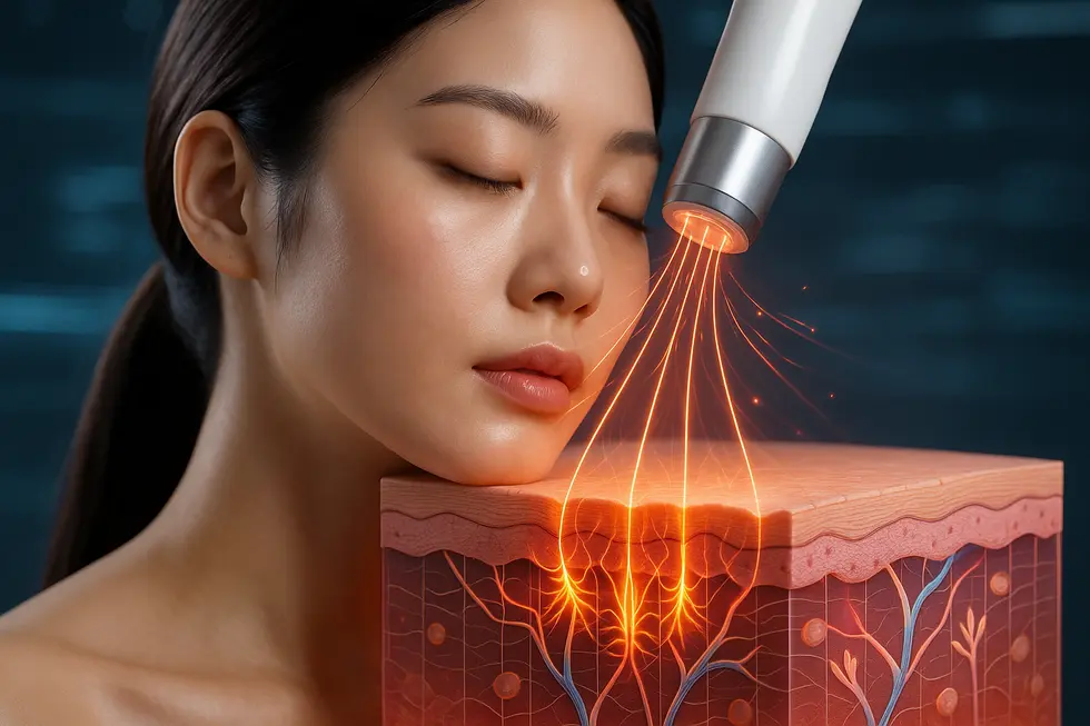 デンシティのRFエネルギーが肌の深層に作用し、コラーゲン再生を促す仕組み。