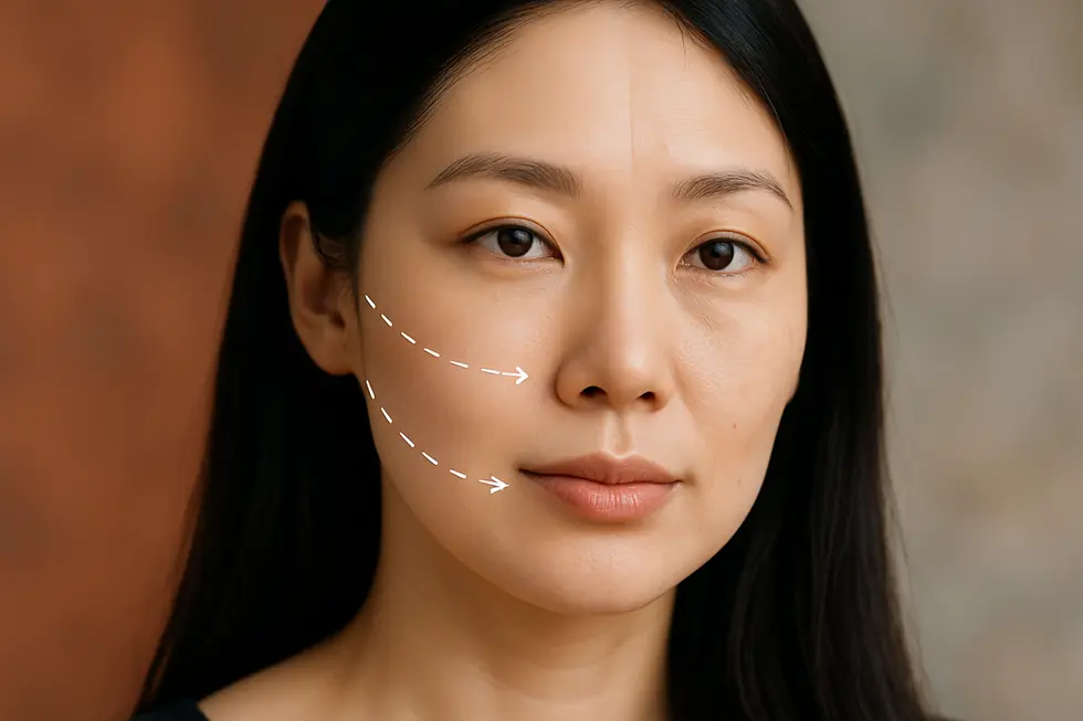 Jamber糸リフトのメカニズム：糸の挿入で物理的に引き上げ、コラーゲン生成を促進。