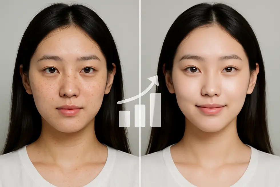 マックスジーの施術による肌の変化と費用対効果のイメージ。