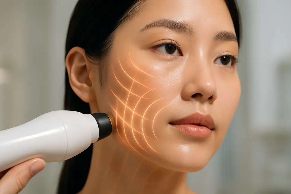 チューンリンクルの高周波エネルギーが肌の深部に作用する様子。