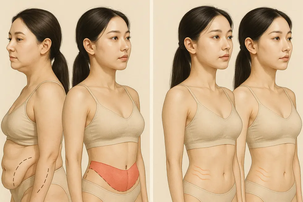 外科的ボディリフトと非侵襲的ボディリフトのメカニズムの違い。