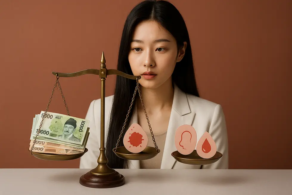 マクシュアの費用相場と副作用、リスクを天秤にかけるイメージ。