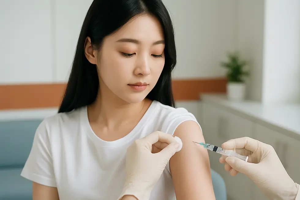 胎盤注射の施術イメージ。安全性の高い治療ですが、献血制限など重要な注意点も。