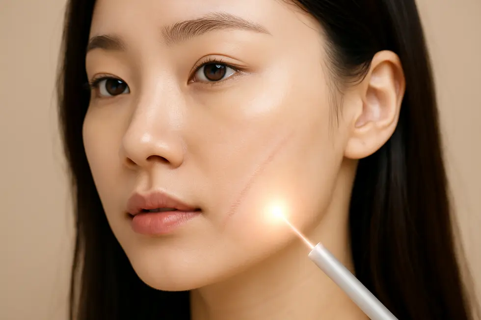 レーザー治療によって改善された傷跡の肌の様子。