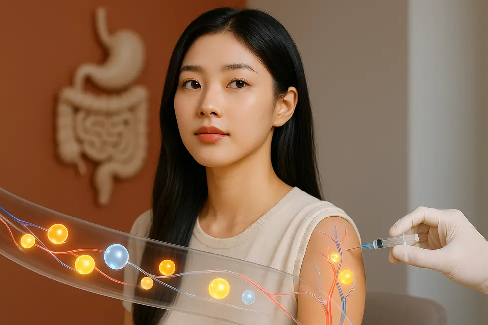 免疫注射のメカニズム:消化管を通さず、栄養素が直接血流へ。