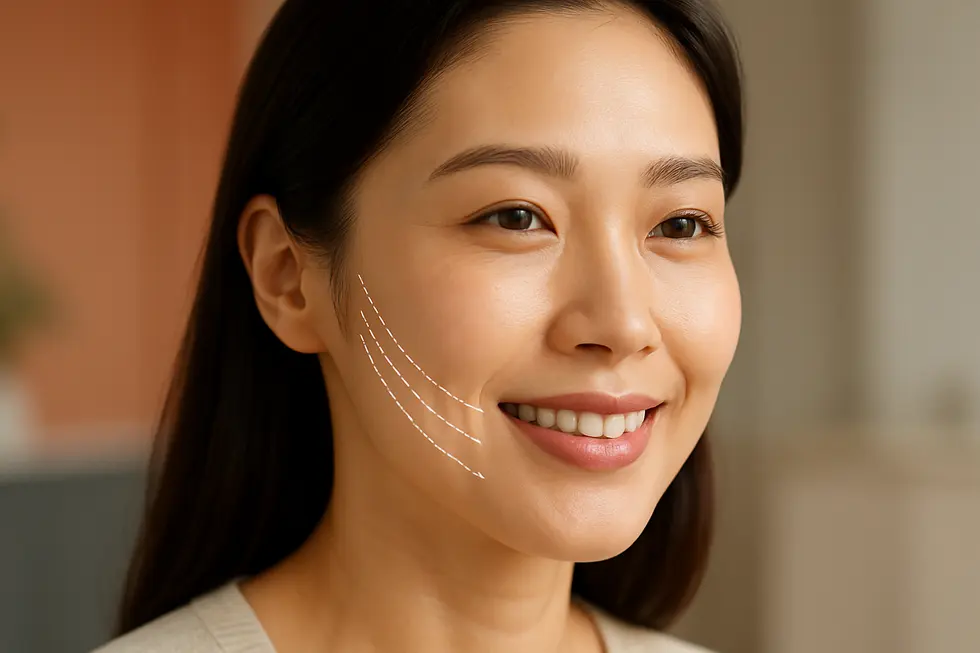 Cavern糸リフトによって、内側から自然なハリと弾力を取り戻した女性の笑顔。