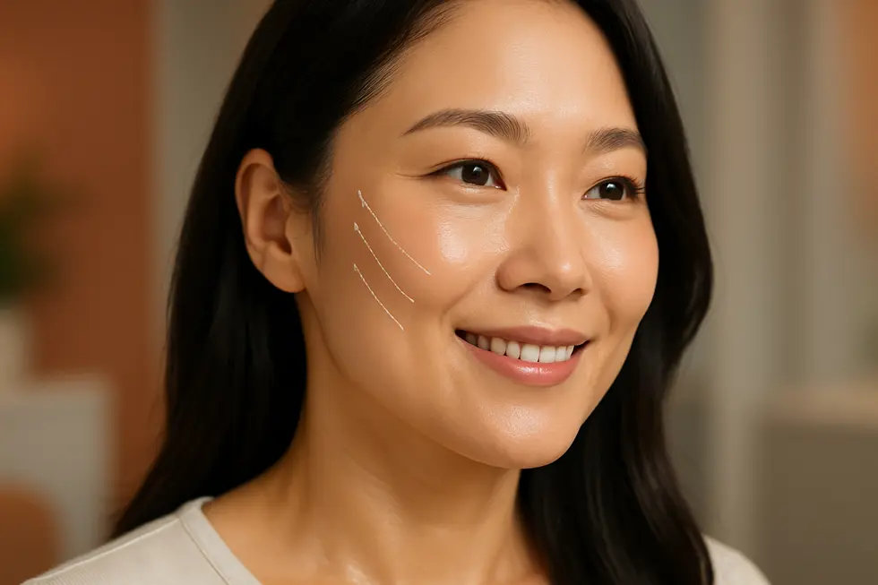 Cavern糸リフトによって、内側から自然なハリと弾力を取り戻した女性の笑顔。